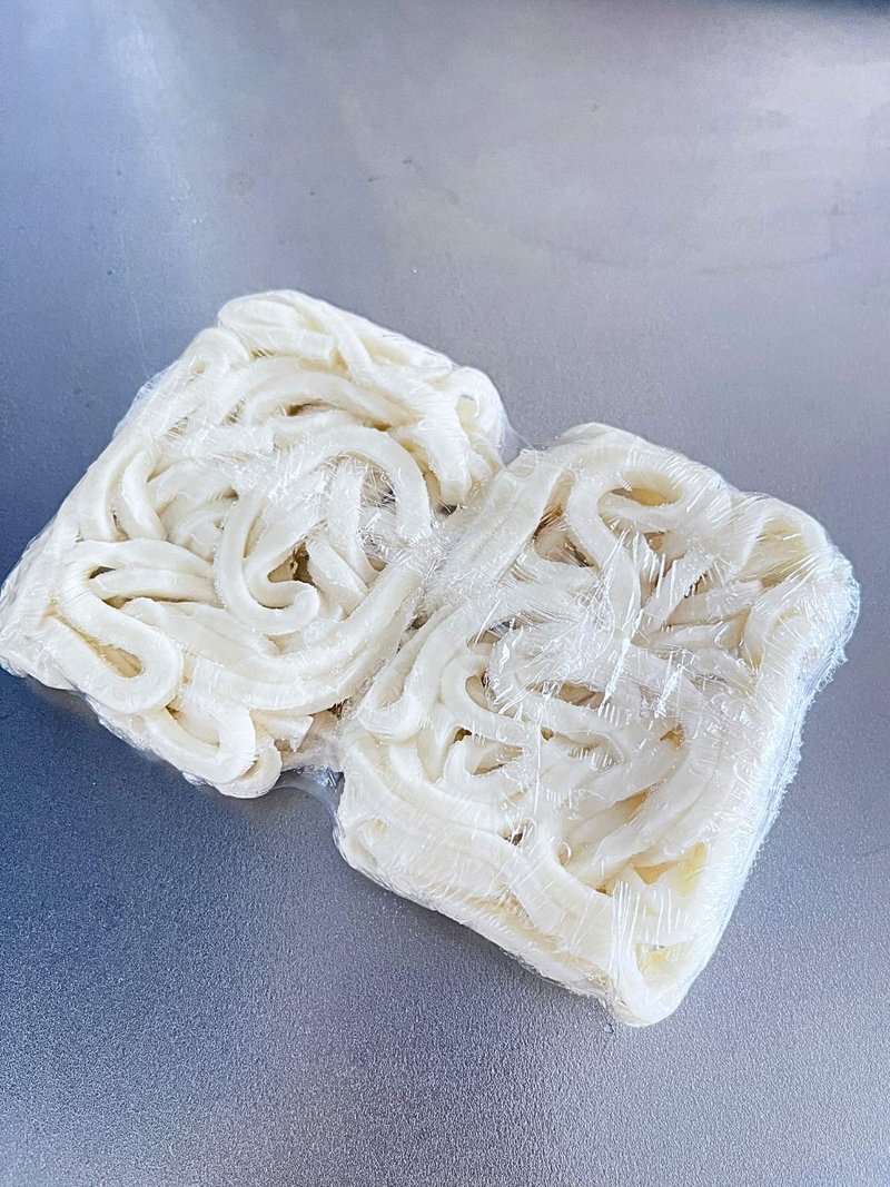 Two blocks of frozen udon noodles